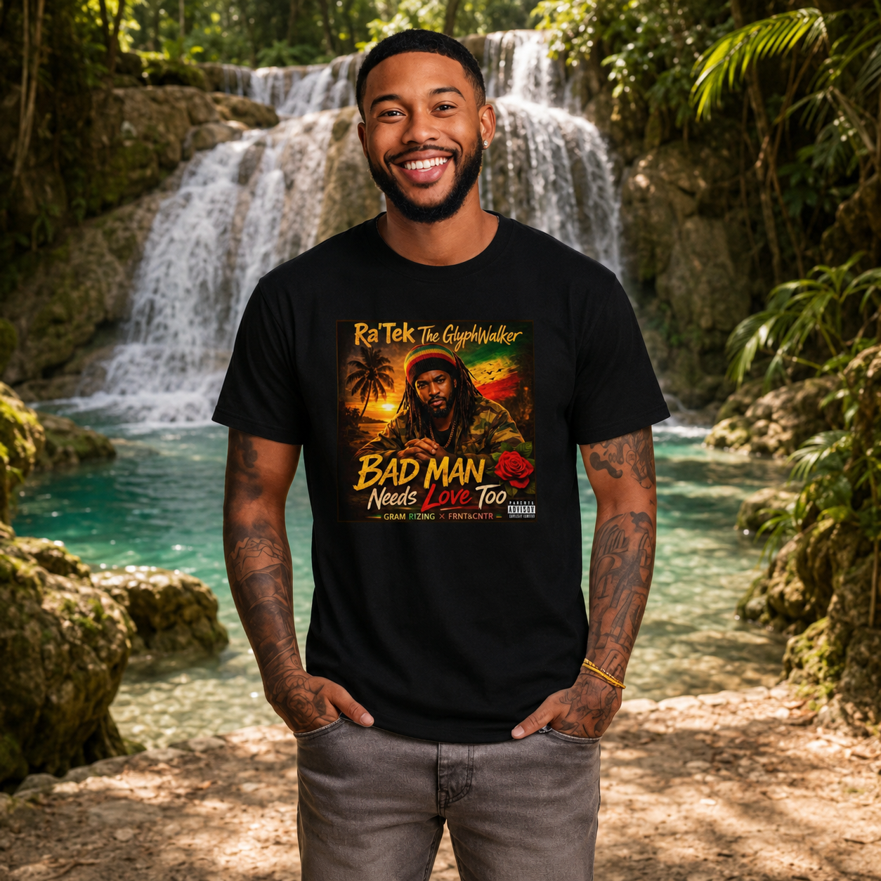 Model wearing a Bad Man T-shirt